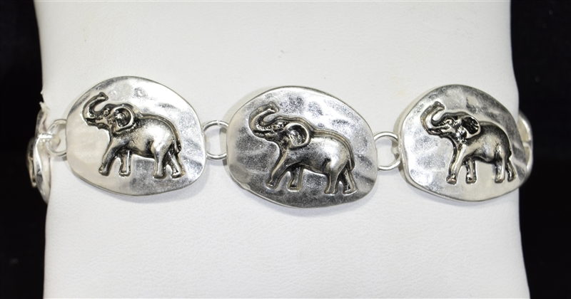 AB9601 SILVER HAMMERED ELEPHANT BRACELET