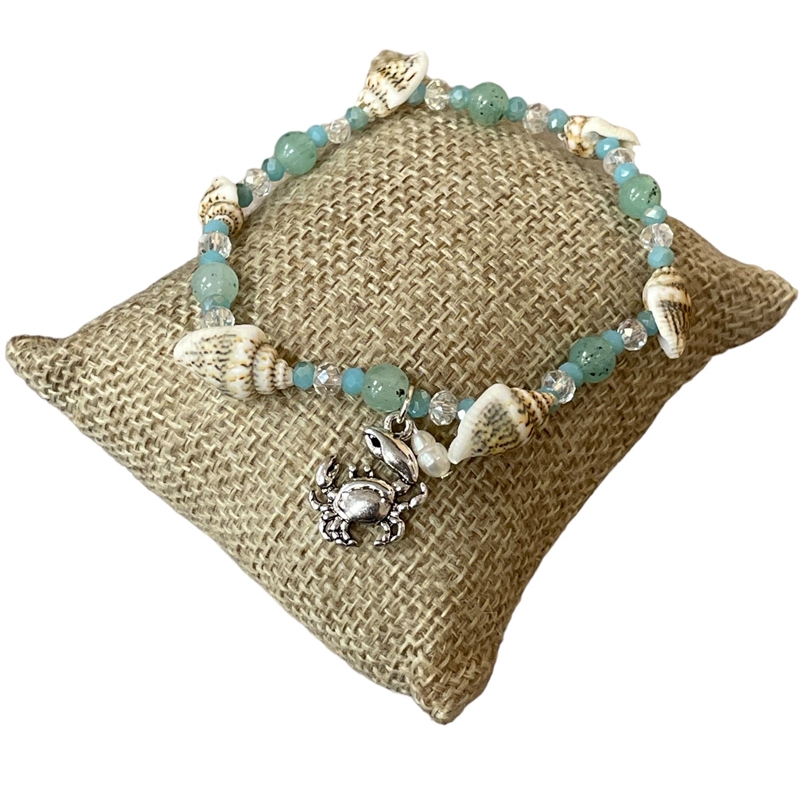 AB9761  REAL SHELL CRAB CHARM CRYSTAL BEADED BRACELET