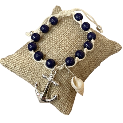 AB9762  REAL SHELL & ANCHOR CHARM CRYSTAL BEADED BRACELET