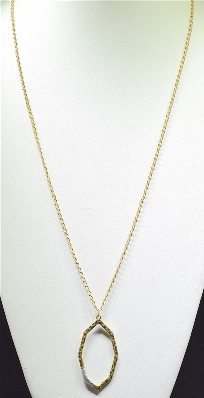 ADN0260 HAMMERED WIRED OVAL NECKLACE