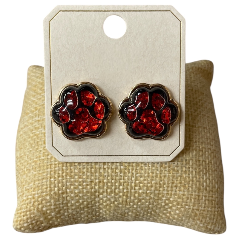 AE0429 RED AND BLACK PAW STUD EARRINGS