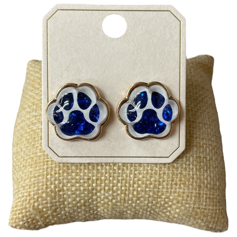 AE0429 BLUE AND WHITE PAW STUD EARRINGS