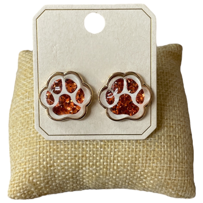 AE0429 ORANGE AND WHITE PAW STUD EARRINGS
