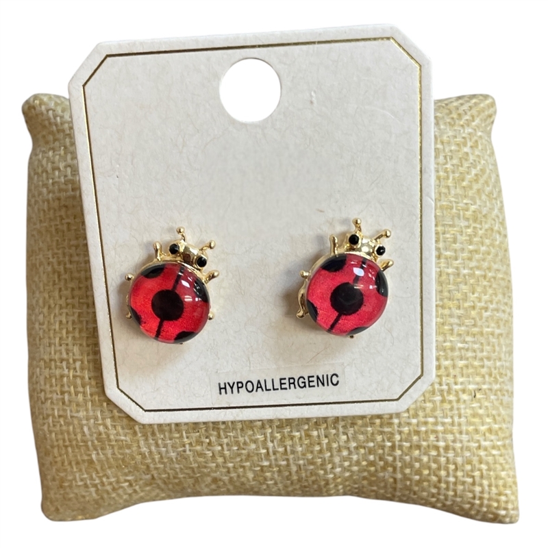AE0503 LADYBUG STONE STUD EARRINGS