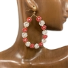 AE1637BW  BURGUNDY WHITE  FLORAL TEARDROP EARRINGS