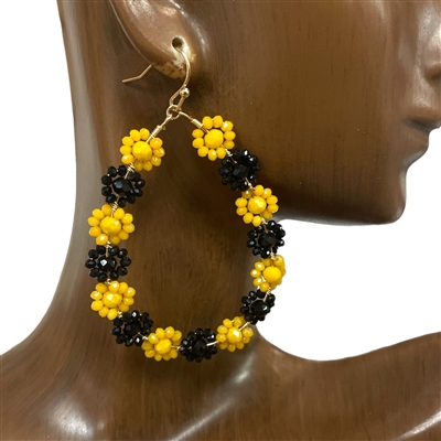 AE1637BY   BLACK YELLOW  FLORAL TEARDROP EARRINGS