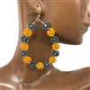 AE1637ON   ORANGE NAVY  FLORAL TEARDROP EARRINGS