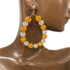 AE1637OW   ORANGE WHITE  FLORAL TEARDROP EARRINGS