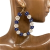 AE1637RW   ROYAL BLUE  WHITE  FLORAL TEARDROP EARRINGS