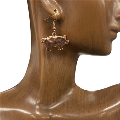 AE1788  ANTIQUE COPPER PIG EARRINGS