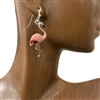 AE2572  PINK  SMALL SILVER FLAMINGO EARRINGS