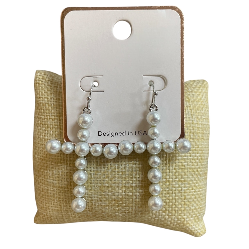 AE3604 SILVER PEARL CROSS EARRING