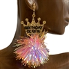 AE40093  PINK  BIRTHDAY QUEEN TINSEL POMPOM EARRINGS