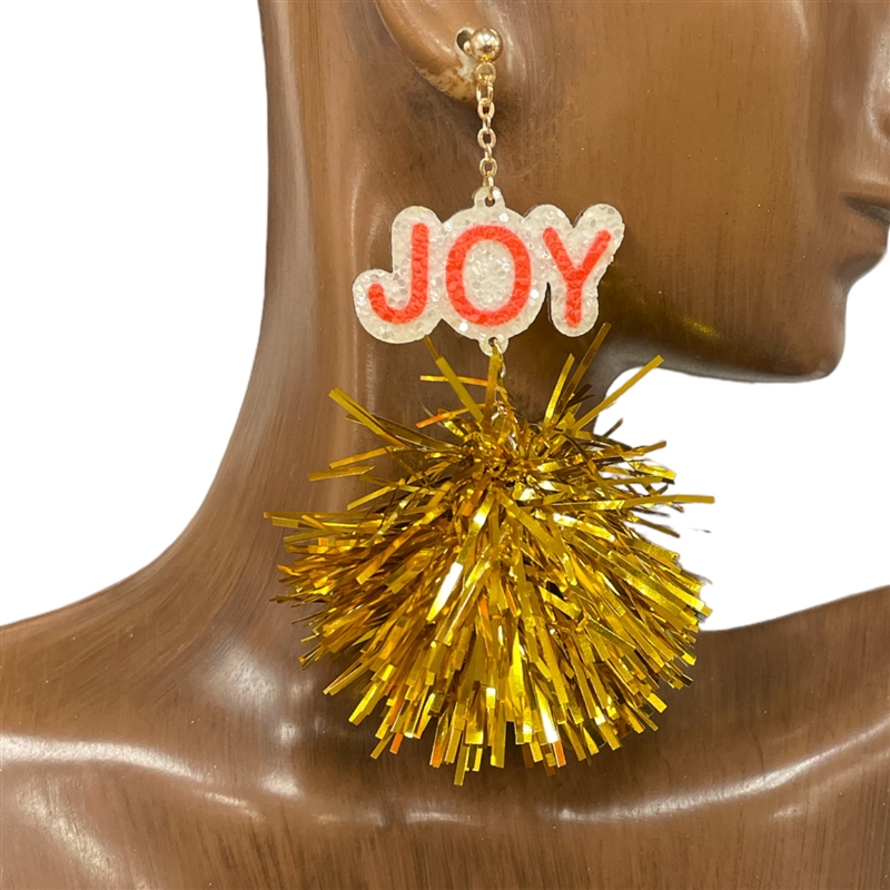 AE40096G  GOLD JOY & TINSEL POMPOM EARRINGS