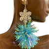 AE40097B  SNOWFLAKE & BLUE  TINSEL POMPOM EARRINGS