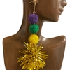 AE40117  MARDI GRAS TINSEL POMPOM EARRINGS