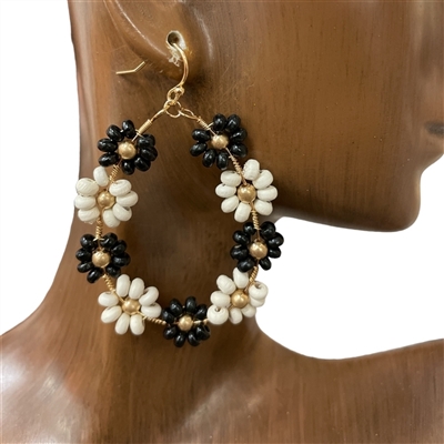 AE4037  FLORAL BEADED WOODEN EARRINGS