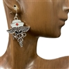 AE4140  NURSE HAT SILVER WINGS EARRINGS