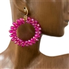 AE4251 HOT PINK  CIRCLE CRYSTAL EARRINGS