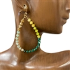 AE4296  GREEN CRYSTAL  BEADED TEARDROP EARRINGS