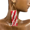 AE4458 RED & WHITE FRINGE BEADED EARRINGS