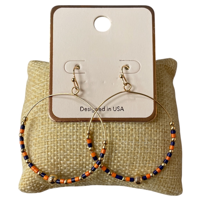 AE4758ON  GOLD ORANGE NAVY BEADED ROUND EARRINGS