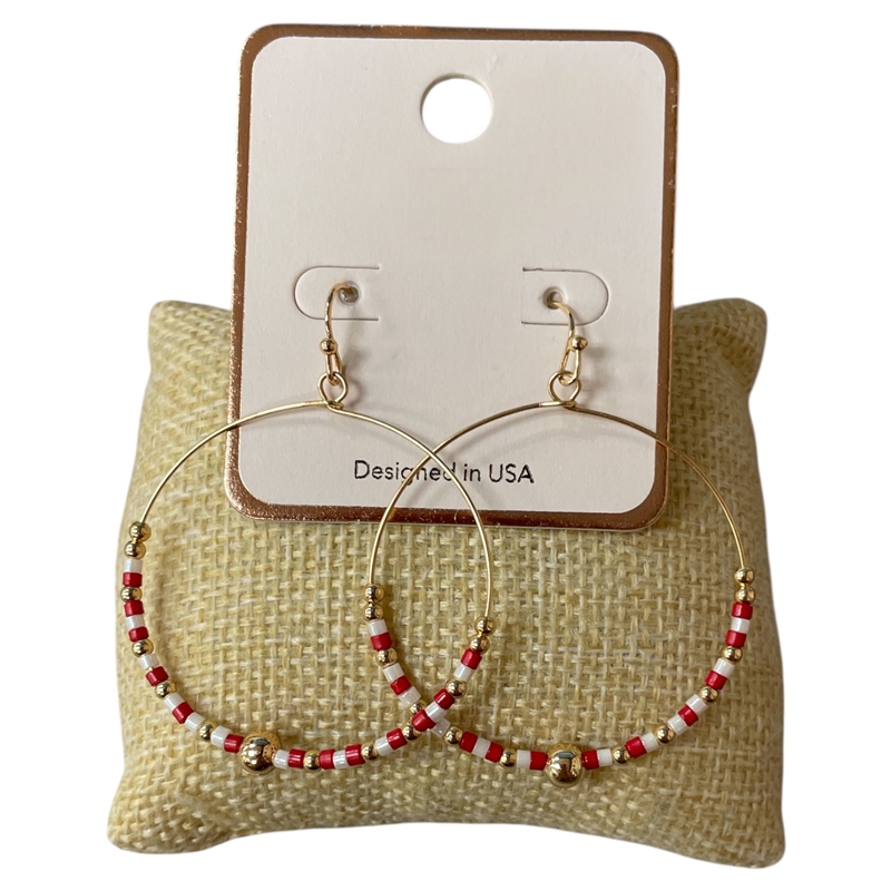 AE4758RW  GOLD RED WHITE BEADED ROUND EARRINGS