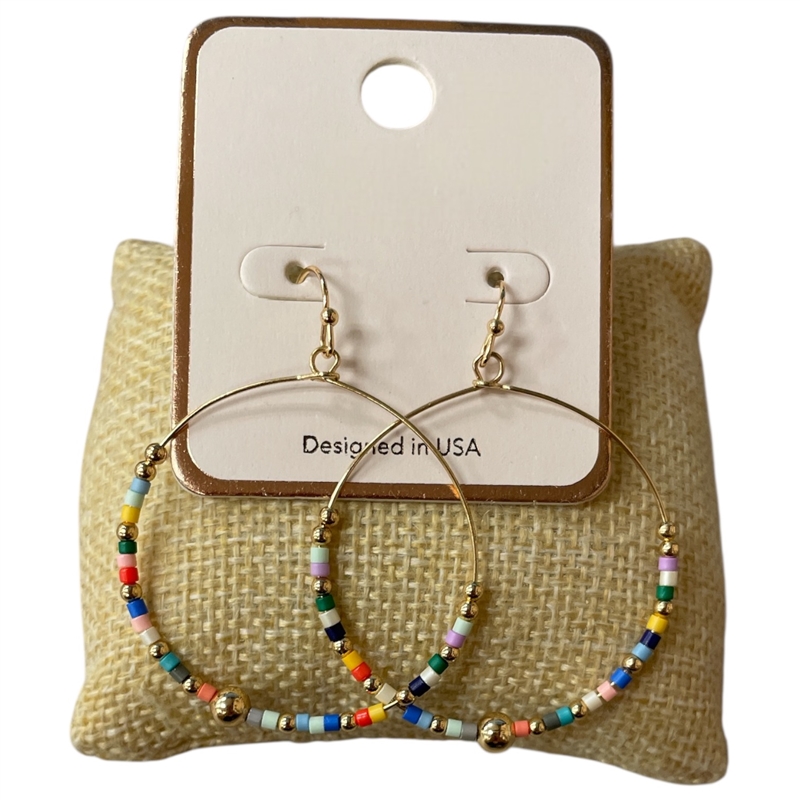 AE4758X  GOLD MULTI COLOR BEADED ROUND EARRINGS