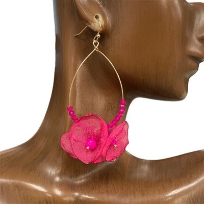 AE4784 CYSTAL & FABRIC FLOWER EARRINGS