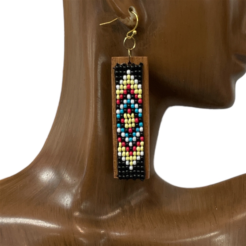 AE4850 TRIVAL SEED BEADS WOODEN  EARRINGS