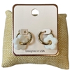 AE5133 WHITE FLOWER BEADED SMALL GOLD HOOP EARRINGS