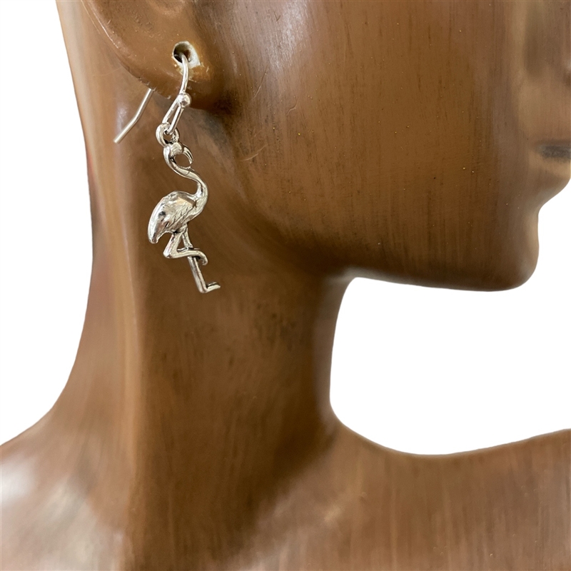 AE5135 SMALL SILVER FLAMINGO EARRINGS