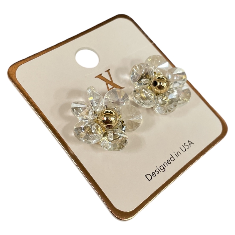 AE5373 CRYSTAL BEADED FLOWER STUD EARRINGS