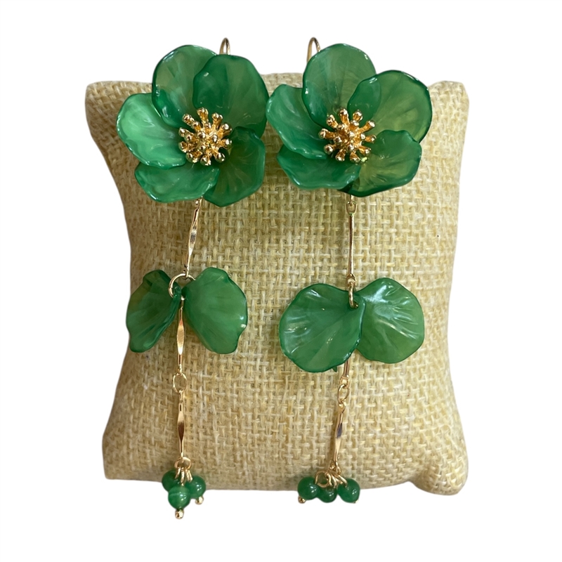 AE5489 ACRYLIC MULTI BEADED FLOWER DANGLE EARRINGS