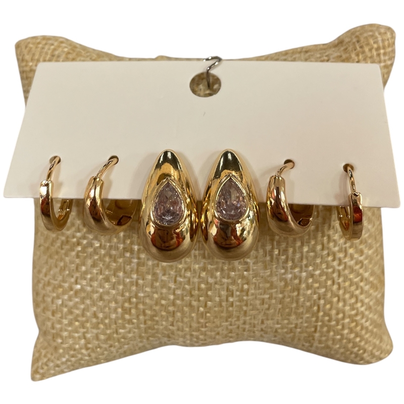 AE5571 SMALL HOOP 3PCS GOLD SET EARRINGS