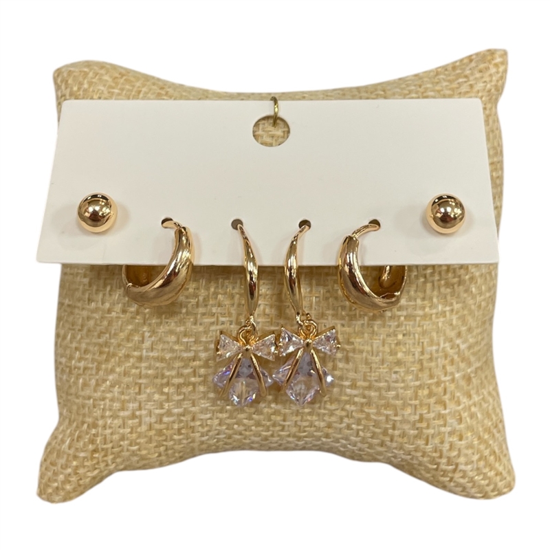 AE5581 CRYSTAL SMALL HOOP 3PCS GOLD SET EARRINGS