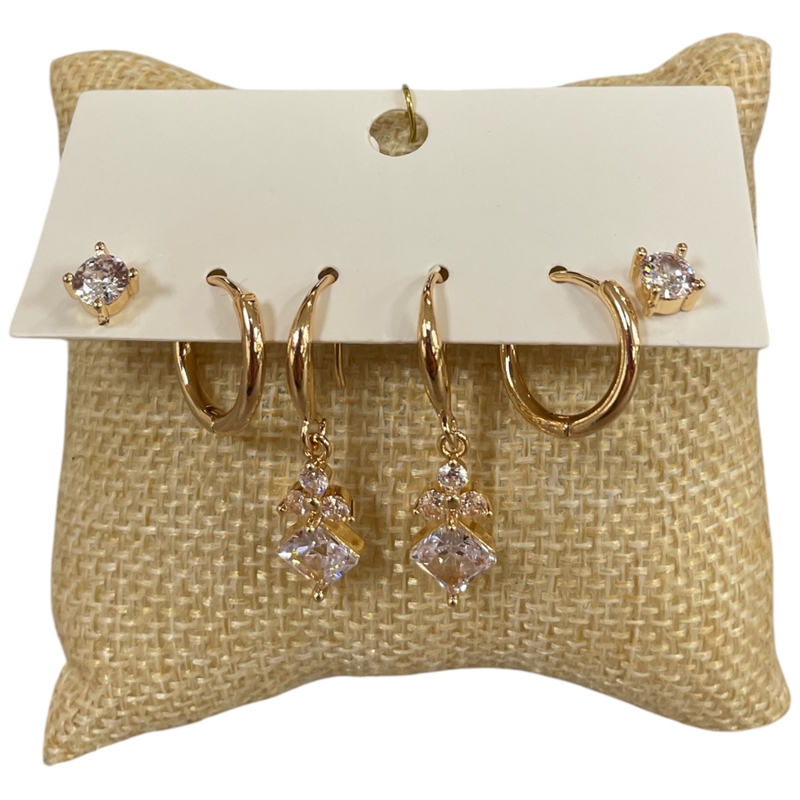 AE5582 CRYSTAL SMALL HOOP 3PCS GOLD SET EARRINGS