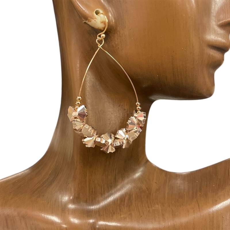 AE5583 METALLIC CRYSTAL BEADED TEARDROP EARRINGS