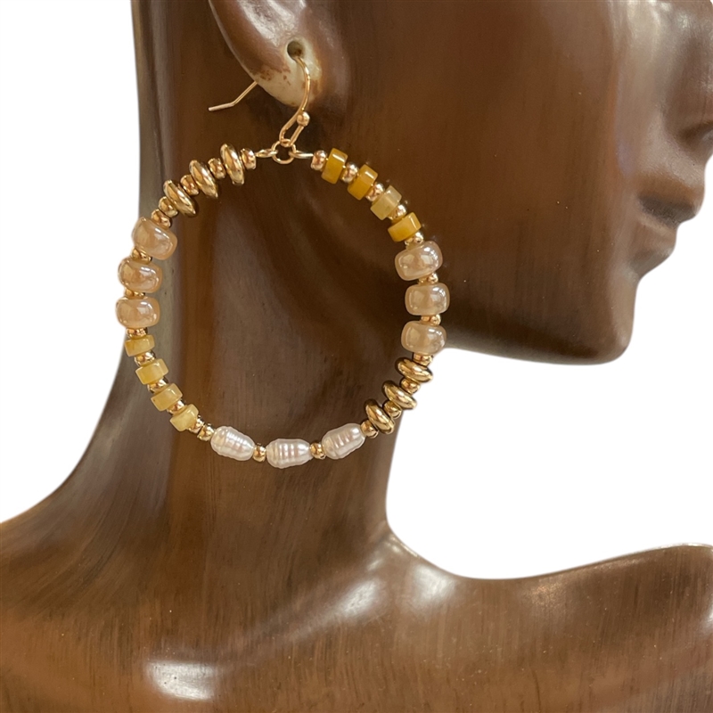 AE5586 CRYSTAL & PEARL BEADED HOOP EARRINGS