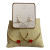 AE5700  RED SMALL HEART BEADED EARRINGS