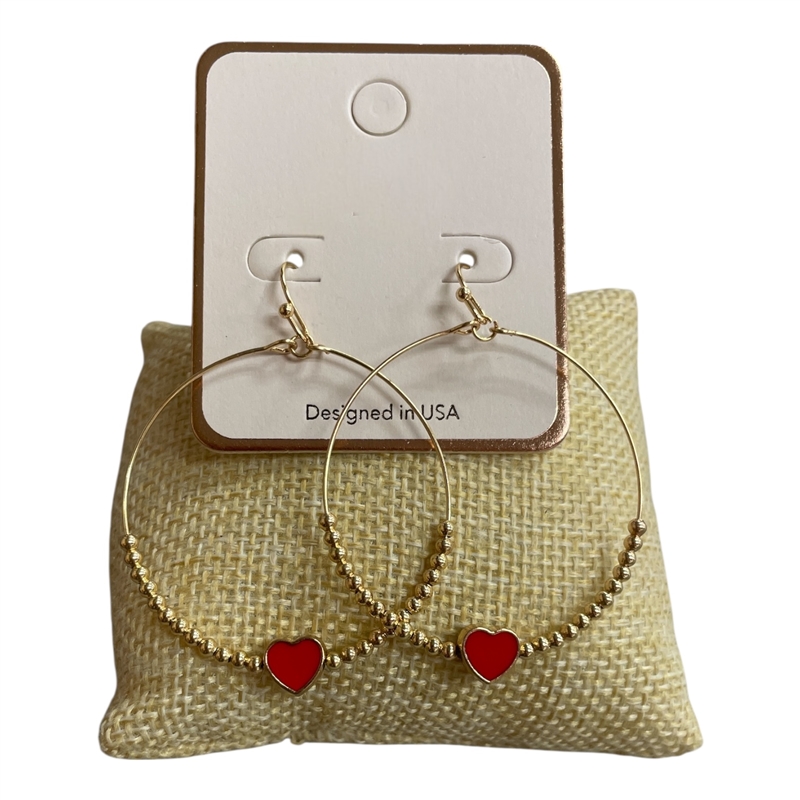 AE5700  RED SMALL HEART BEADED EARRINGS