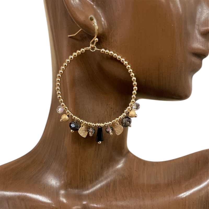 AE5794 CRYSTAL HEART BEADED OPEN CIRCLE EARRINGS