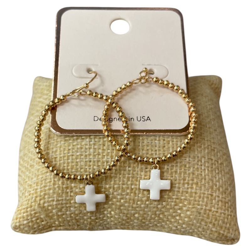 AE5825 COLOR CROSS BEADED HOOP EARRINGS