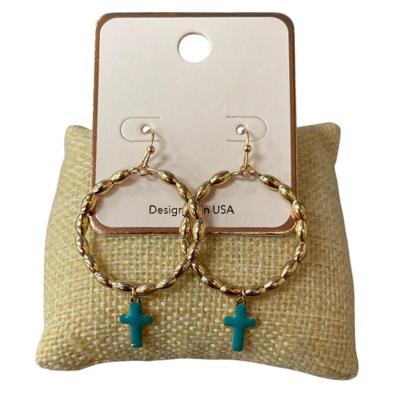 AE5826 COLOR CROSS BEADED HOOP EARRINGS