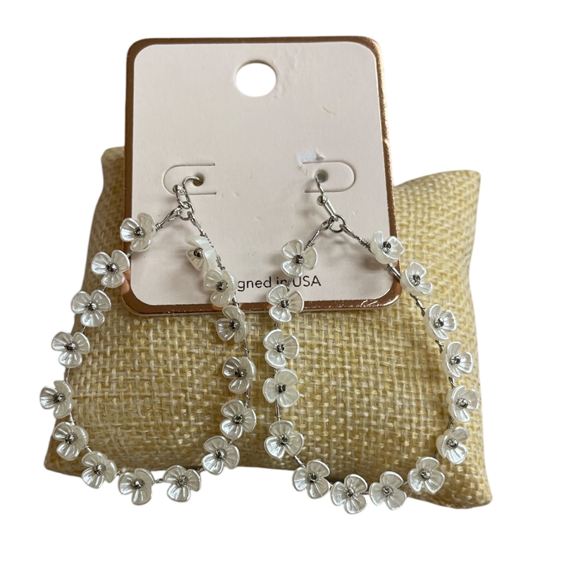 AE5941 SILVER FLORAL OPEN TEARDROP EARRINGS