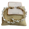 AE5942 WHITE FLORAL LARGE HOOP EARRINGS
