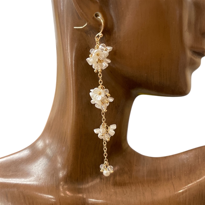 AE5948 SMALL FLORAL CRYSTAL CLUSTER DROP EARRINGS