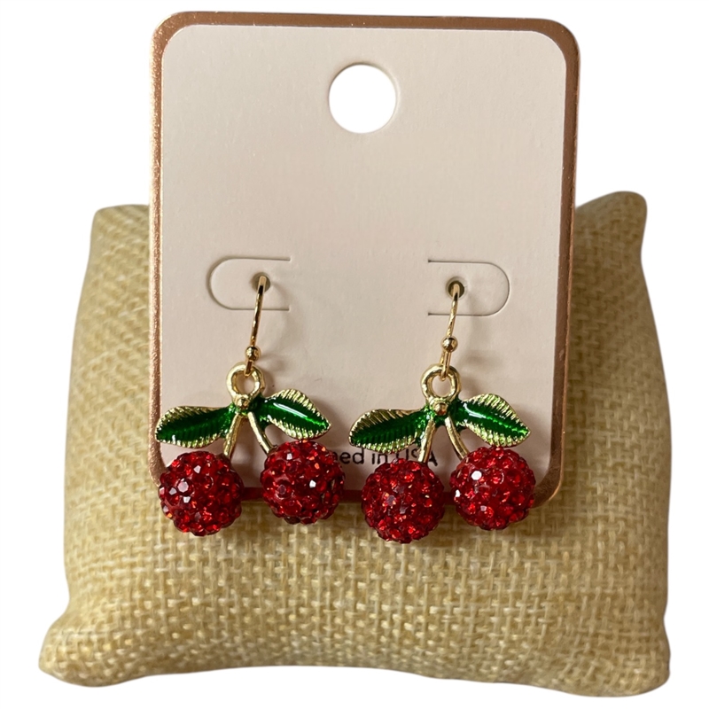 AE5962 RHINESTONE CHERRY EARRINGS