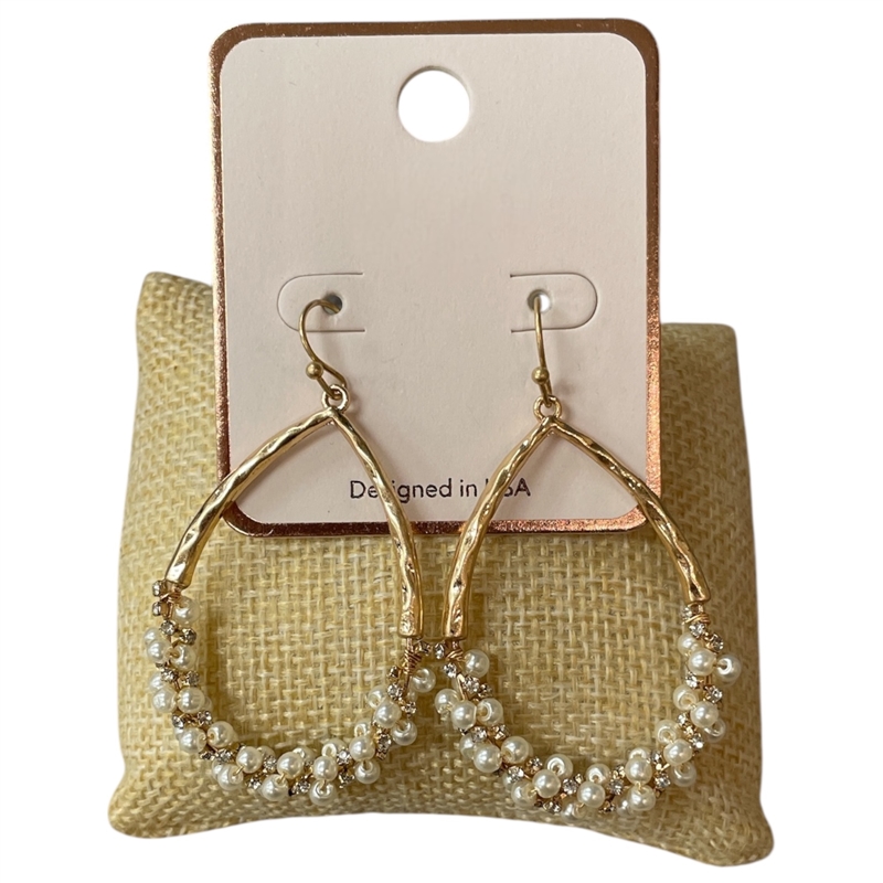 AE5977 HAMMERED PEARL BEADED TEARDROP EARRINGS