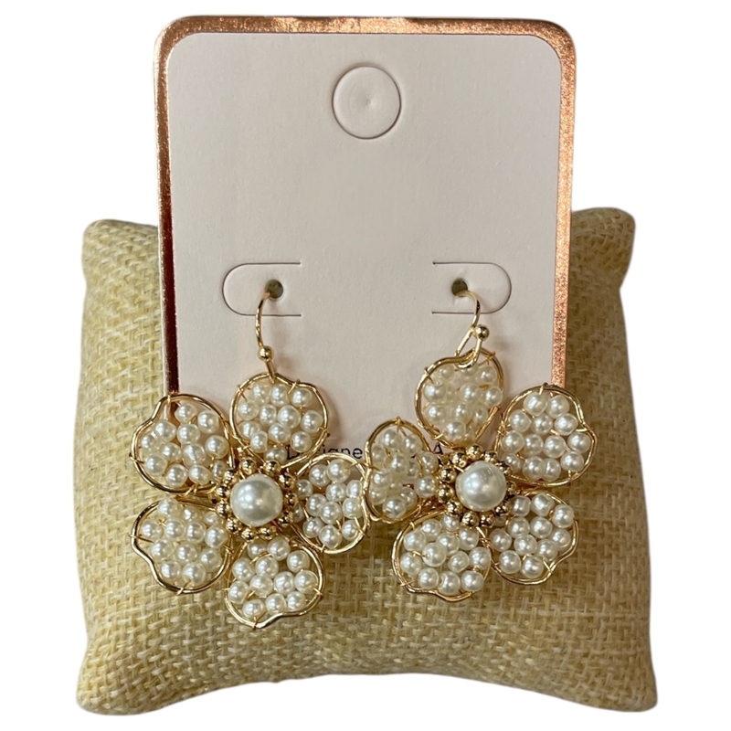 AE6000 PEARL BEADED FLOWER POST EARRINGS